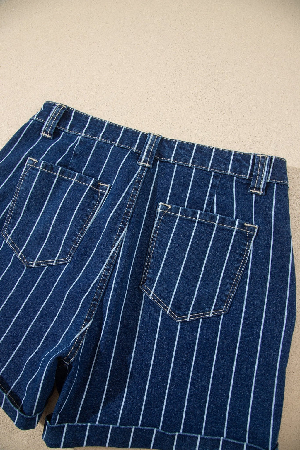 Denim Stripe Metal Button Detail Shorts - Rooted & Reckless Co.