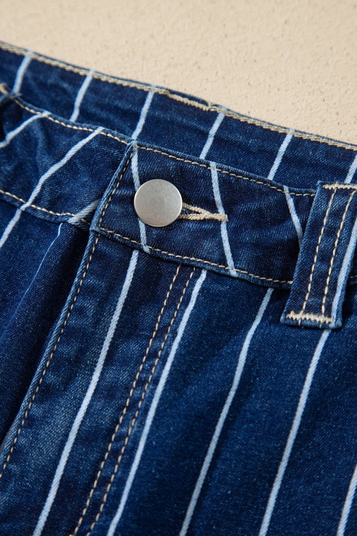 Denim Stripe Metal Button Detail Shorts - Rooted & Reckless Co.