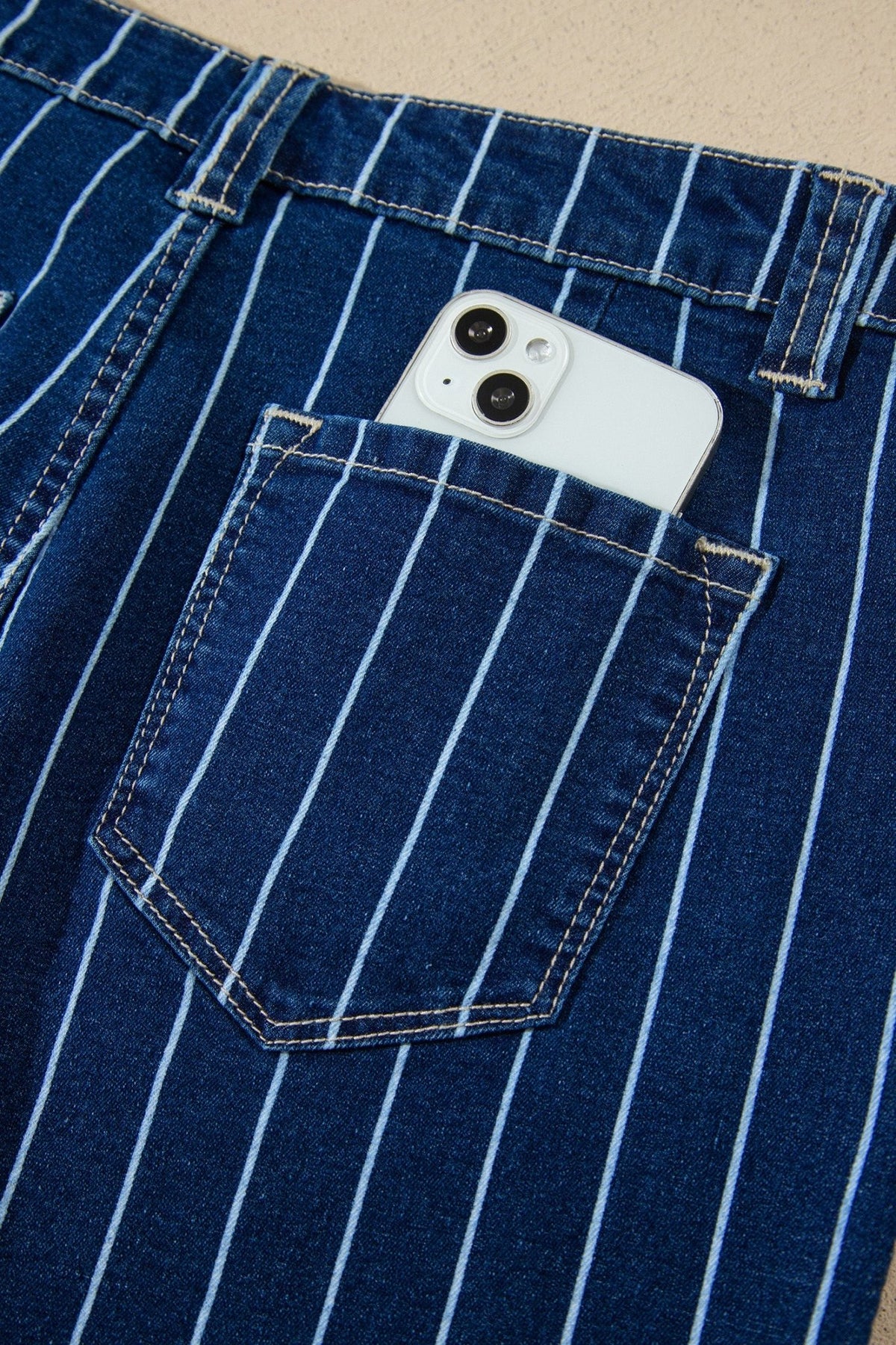 Denim Stripe Metal Button Detail Shorts - Rooted & Reckless Co.
