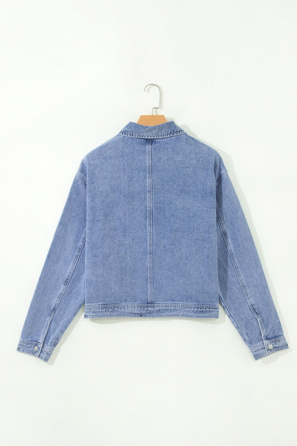 Denim Studded Pockets Zip-Up Long Sleeve Jacket - Rooted & Reckless Co.