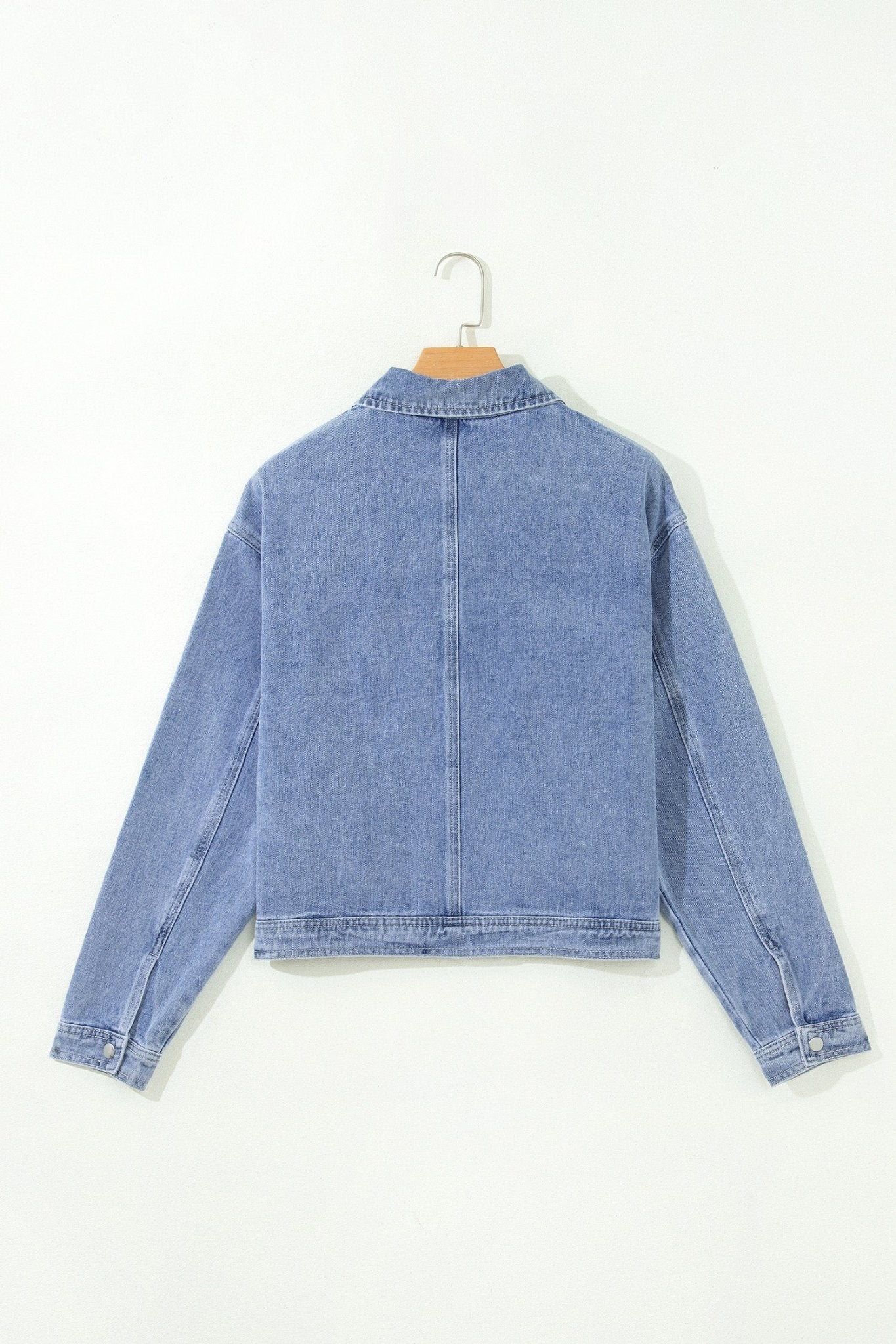 Denim Studded Pockets Zip-Up Long Sleeve Jacket - Rooted & Reckless Co.
