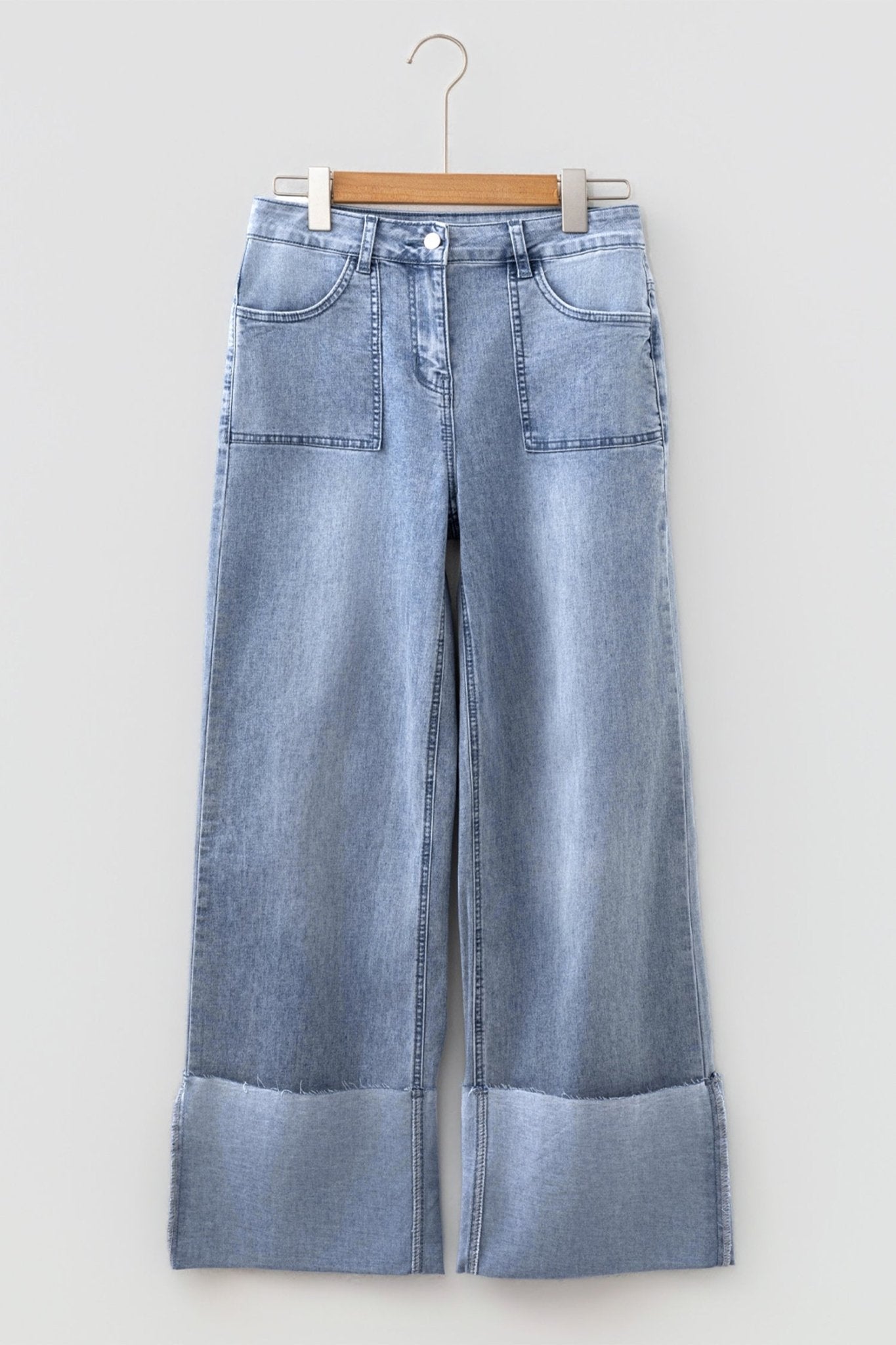 Denim Turn-Up Cuffs Wide Leg Jeans - Rooted & Reckless Co.