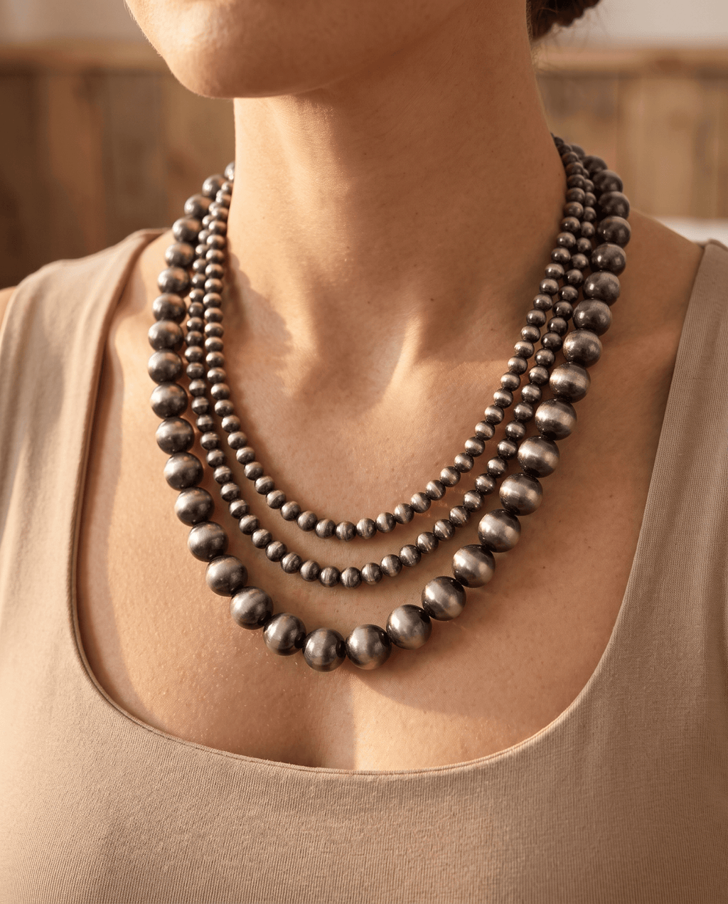 Desert Dreamer 3-Strand Western Faux Sterling Pearl Necklace — Single-Clasp Layered Look - Rooted & Reckless Co.