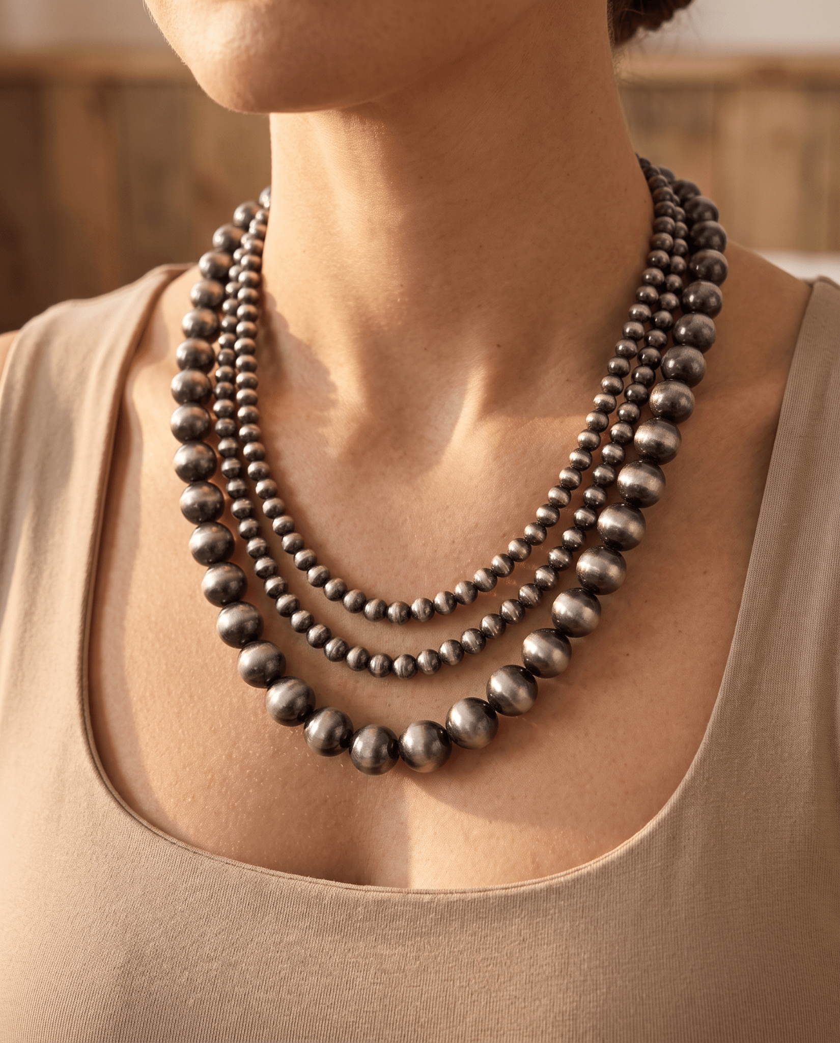 Desert Dreamer 3-Strand Western Faux Sterling Pearl Necklace — Single-Clasp Layered Look - Rooted & Reckless Co.