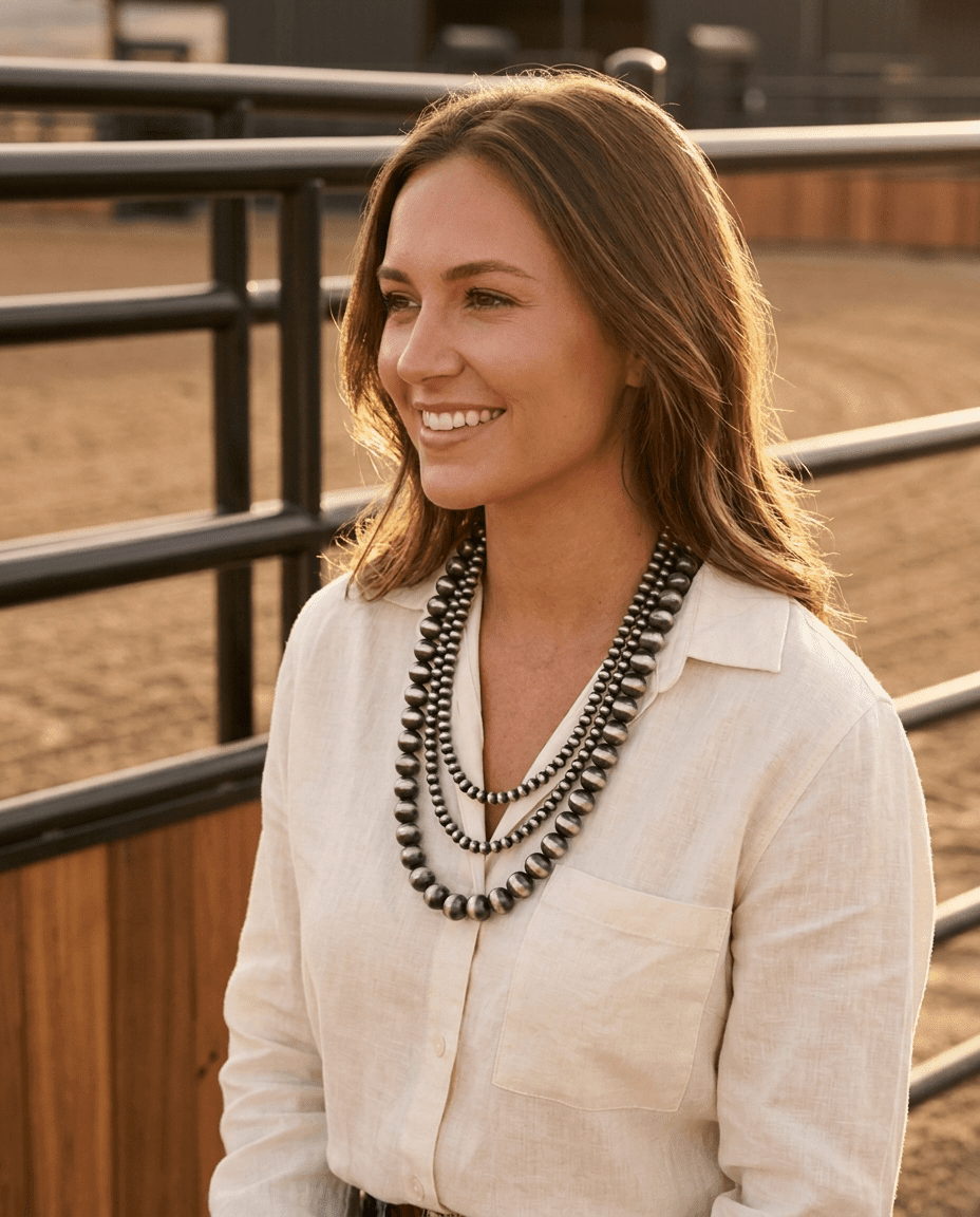 Desert Dreamer 3-Strand Western Faux Sterling Pearl Necklace — Single-Clasp Layered Look - Rooted & Reckless Co.
