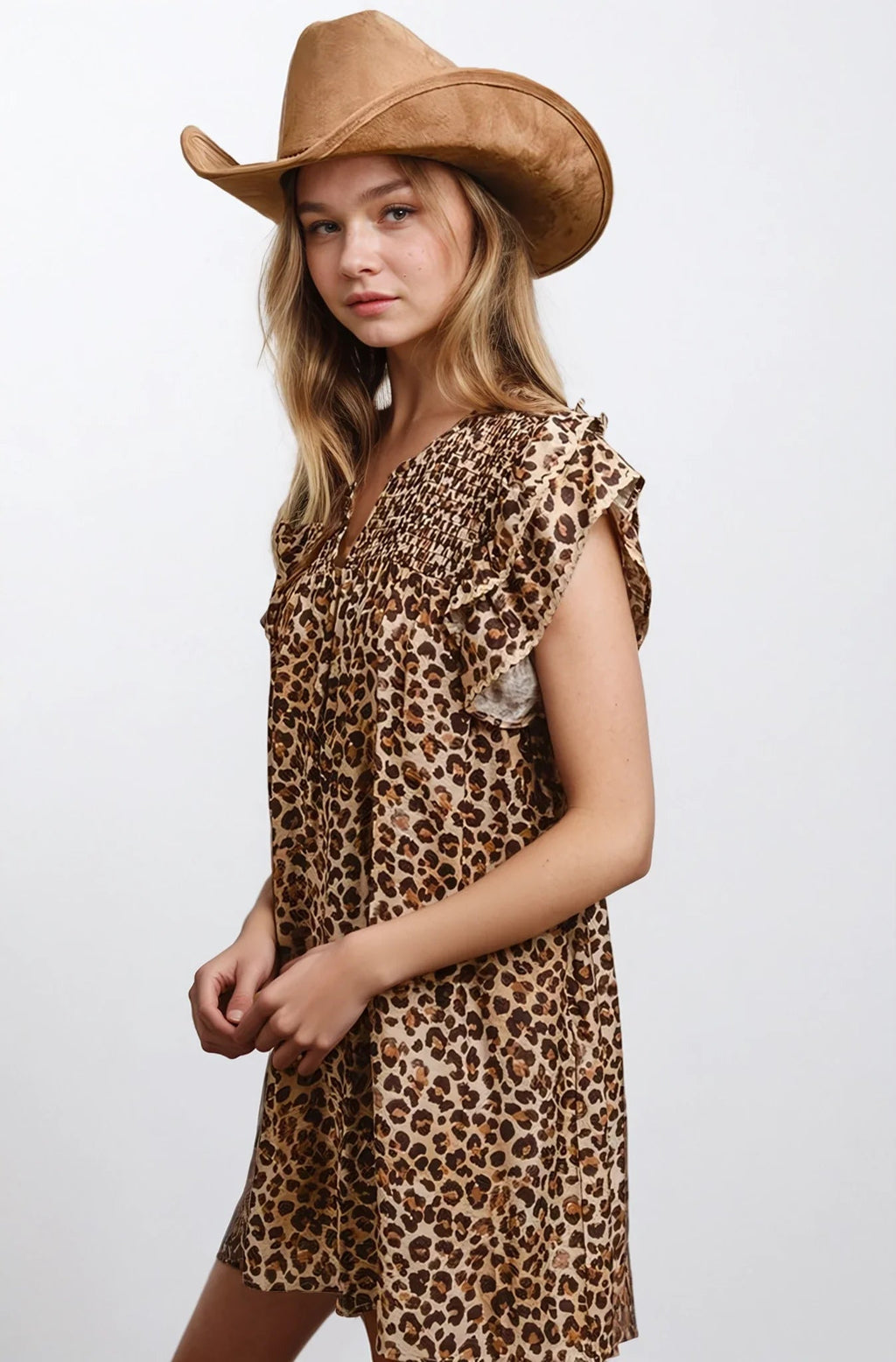 Desert Muse Leopard Ruffle Dress - Rooted & Reckless Co.