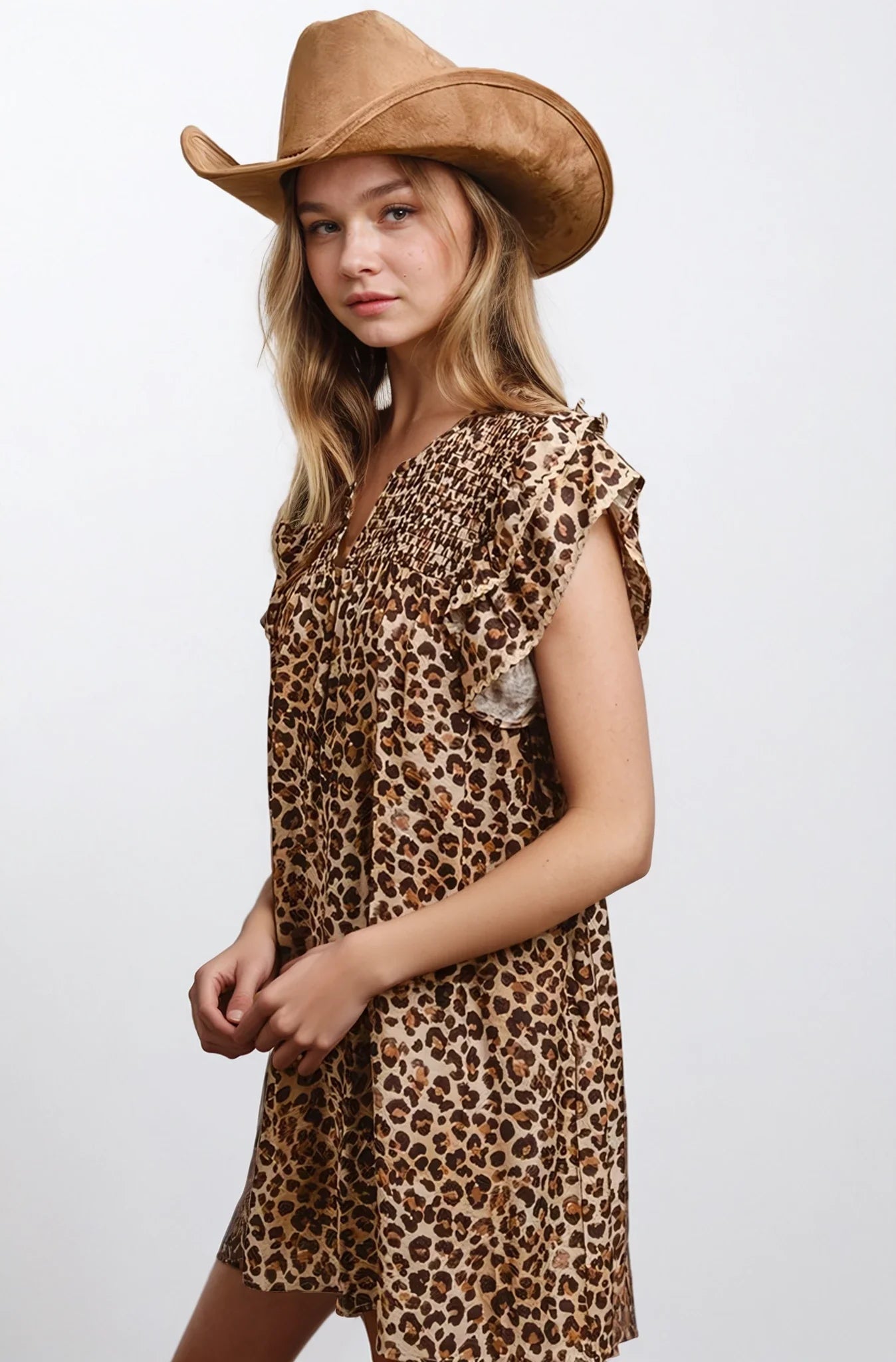 Desert Muse Leopard Ruffle Dress - Rooted & Reckless Co.