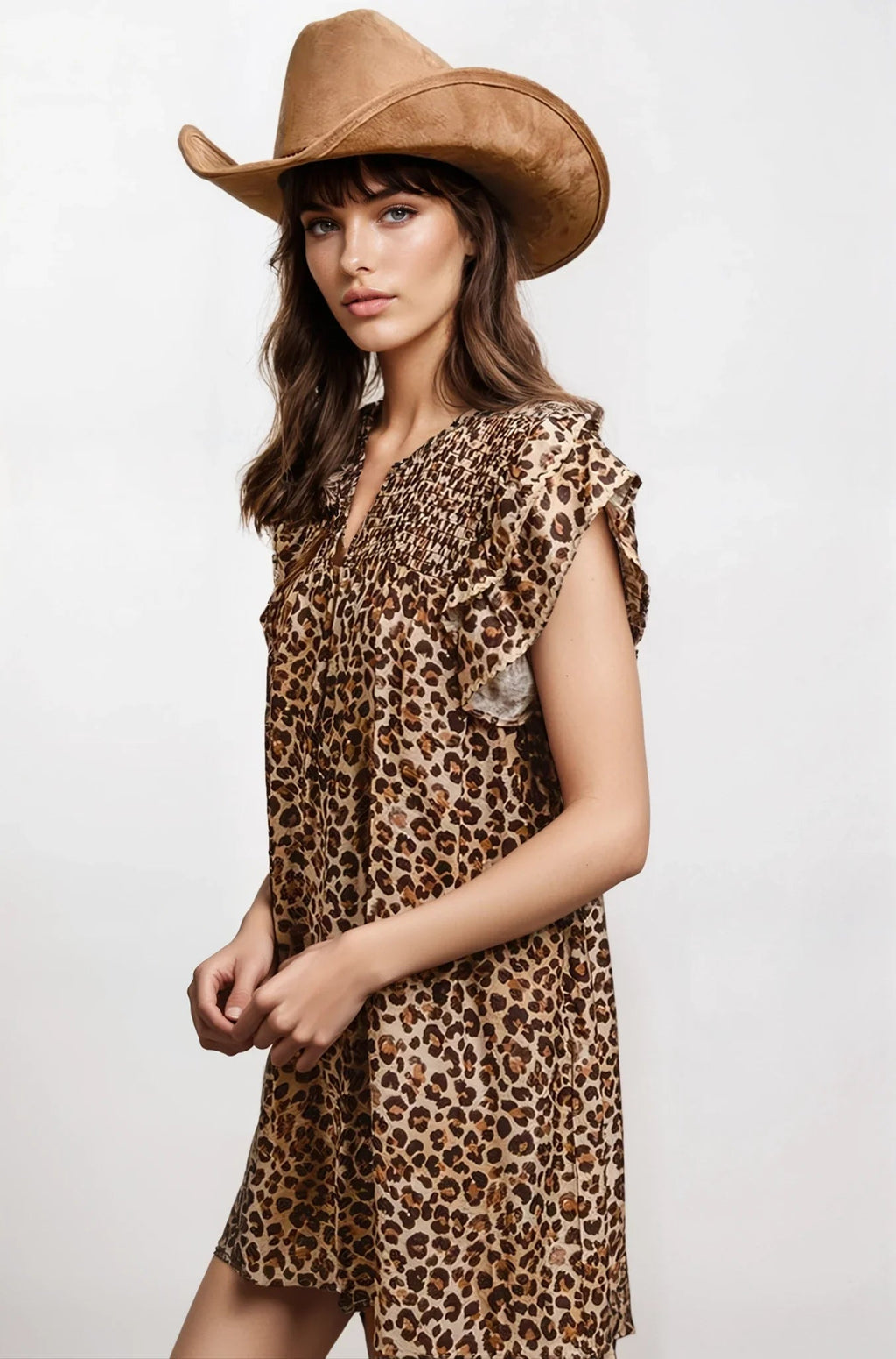 Desert Muse Leopard Ruffle Dress - Rooted & Reckless Co.