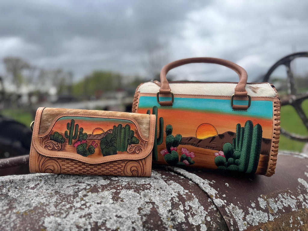 Desert Sunset Western Speedy Leather Purse with optional wallet - Rooted & Reckless Co.
