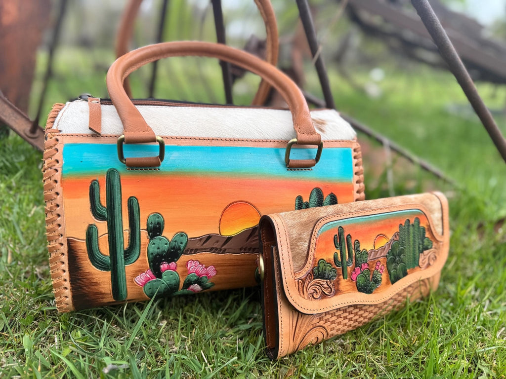 Desert Sunset Western Speedy Leather Purse with optional wallet - Rooted & Reckless Co.