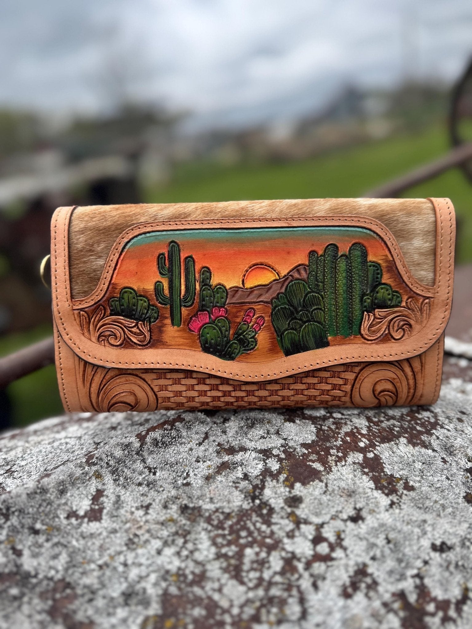 Desert Sunset Western Speedy Leather Purse with optional wallet - Rooted & Reckless Co.