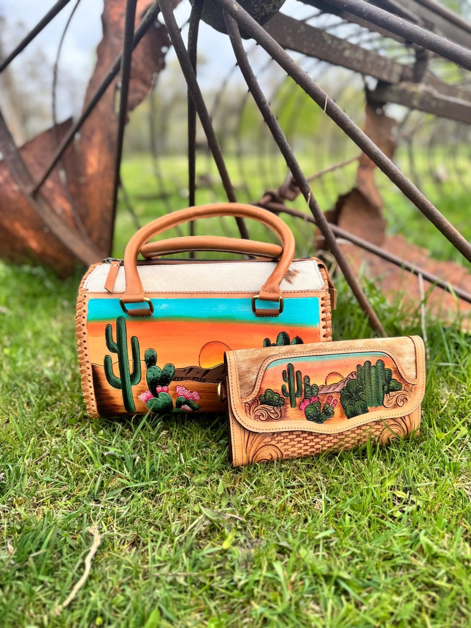 Desert Sunset Western Speedy Leather Purse with optional wallet - Rooted & Reckless Co.