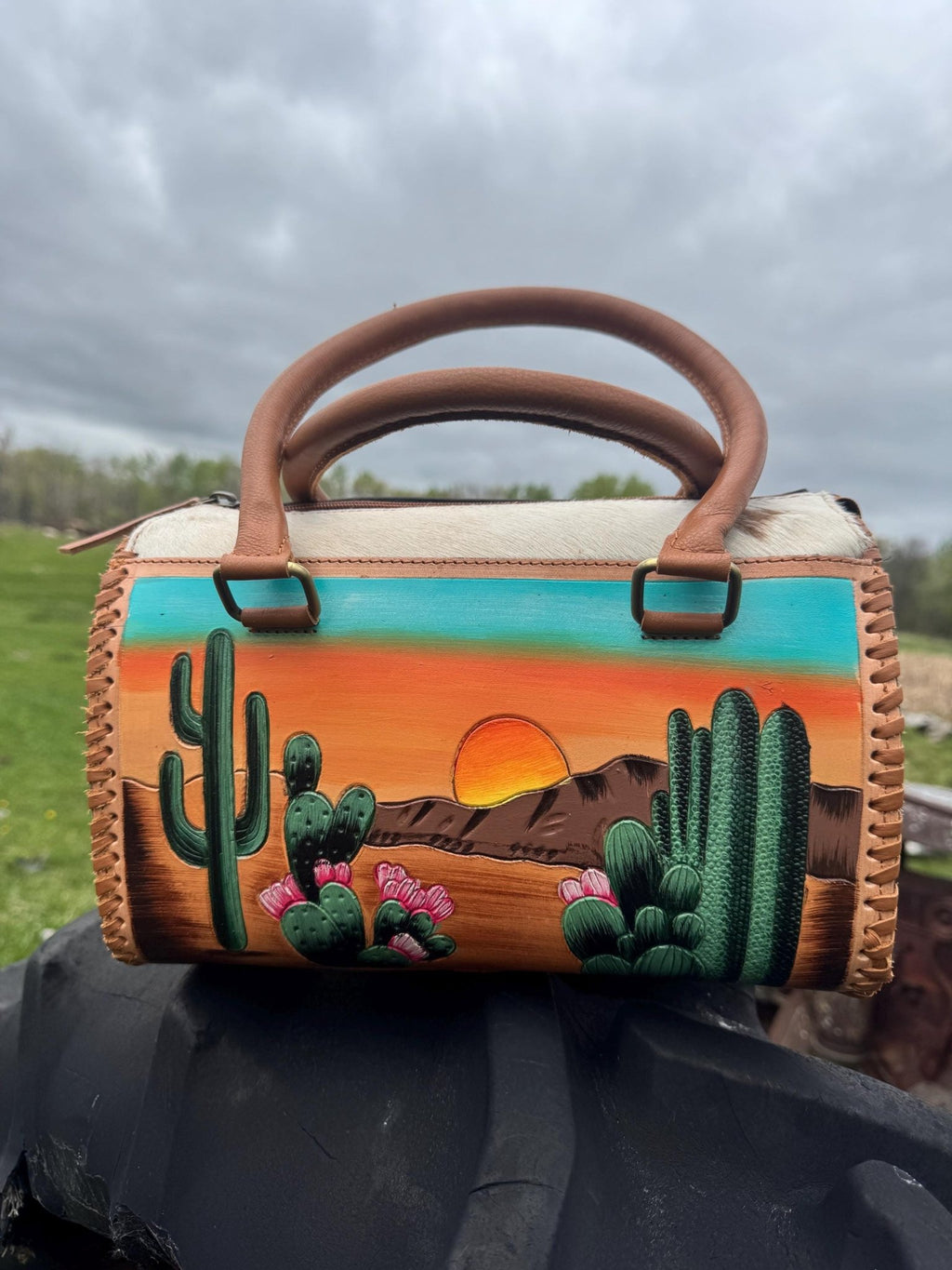 Desert Sunset Western Speedy Leather Purse with optional wallet - Rooted & Reckless Co.