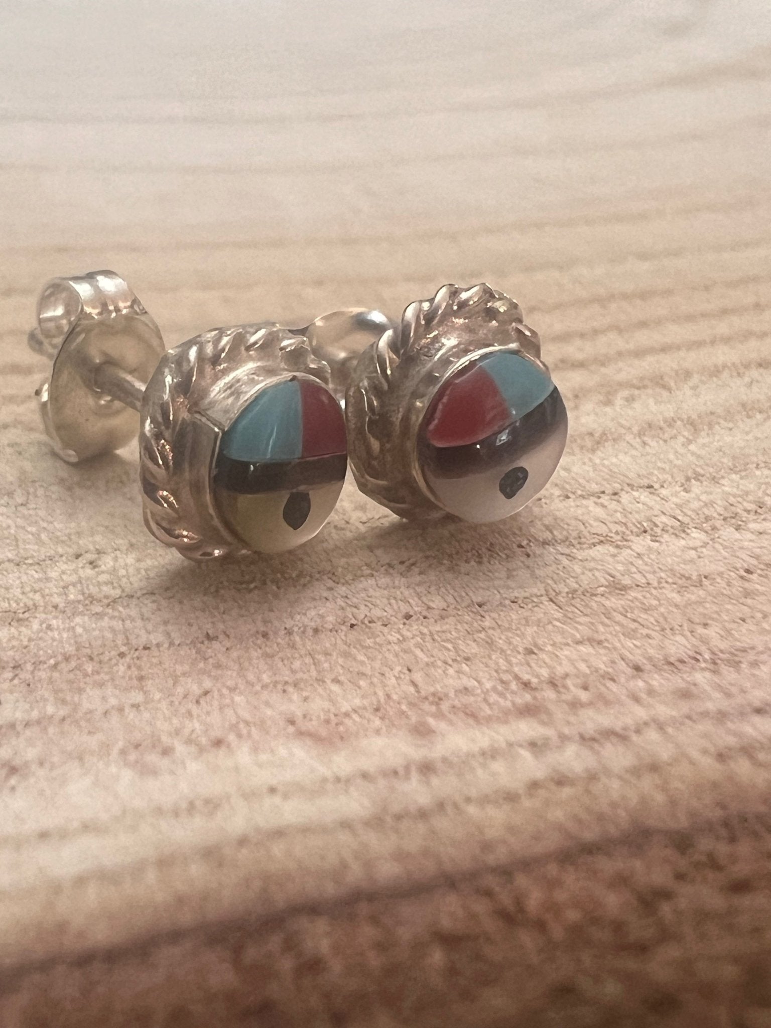 Devoria Bowakay Zuni Multi-Stone Inlay Sterling Silver Stud Earrings — 1/4" - Rooted & Reckless Co.