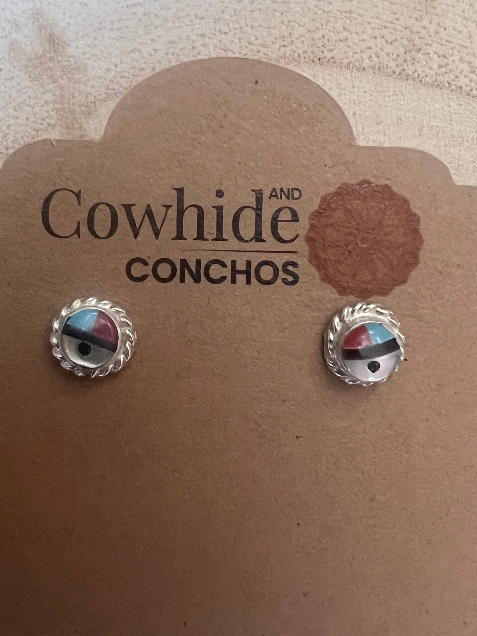 Devoria Bowakay Zuni Multi-Stone Inlay Sterling Silver Stud Earrings — 1/4" - Rooted & Reckless Co.
