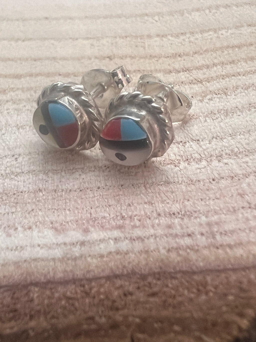 Devoria Bowakay Zuni Multi-Stone Inlay Sterling Silver Stud Earrings — 1/4" - Rooted & Reckless Co.
