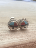 Devoria Bowakay Zuni Multi-Stone Inlay Sterling Silver Stud Earrings — 1/4" - Rooted & Reckless Co.