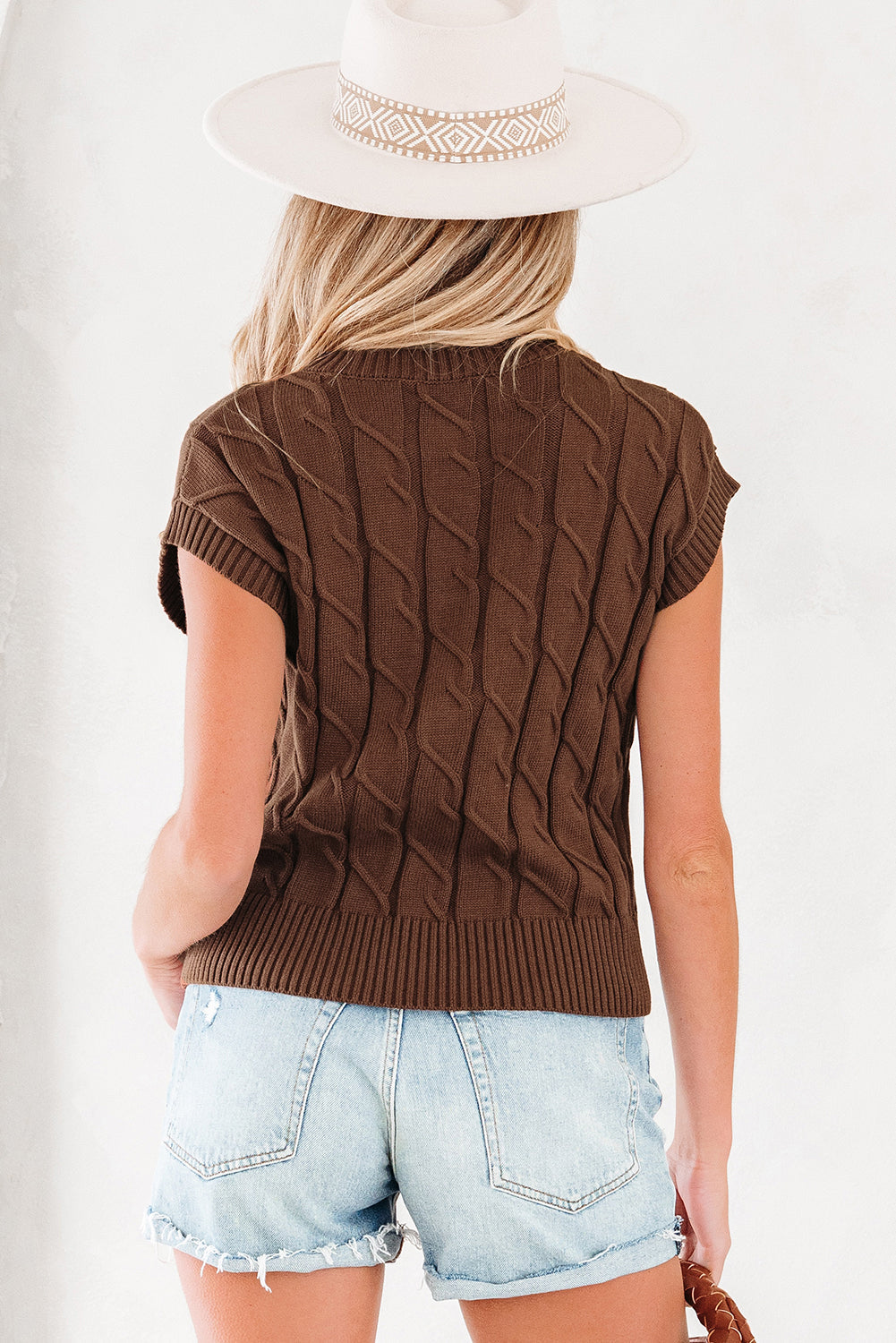 Cable Knit Textured Crew Neck Sweater Top