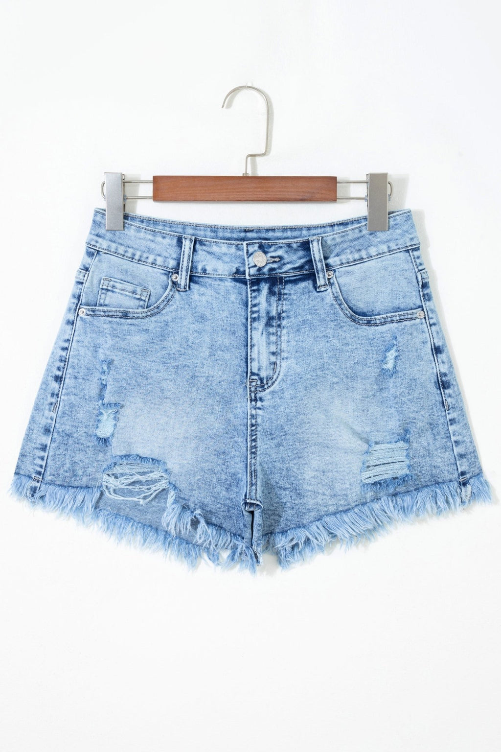Distressed Denim Acid Wash High Waist Shorts - Rooted & Reckless Co.