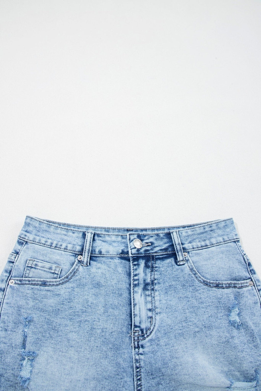 Distressed Denim Acid Wash High Waist Shorts - Rooted & Reckless Co.