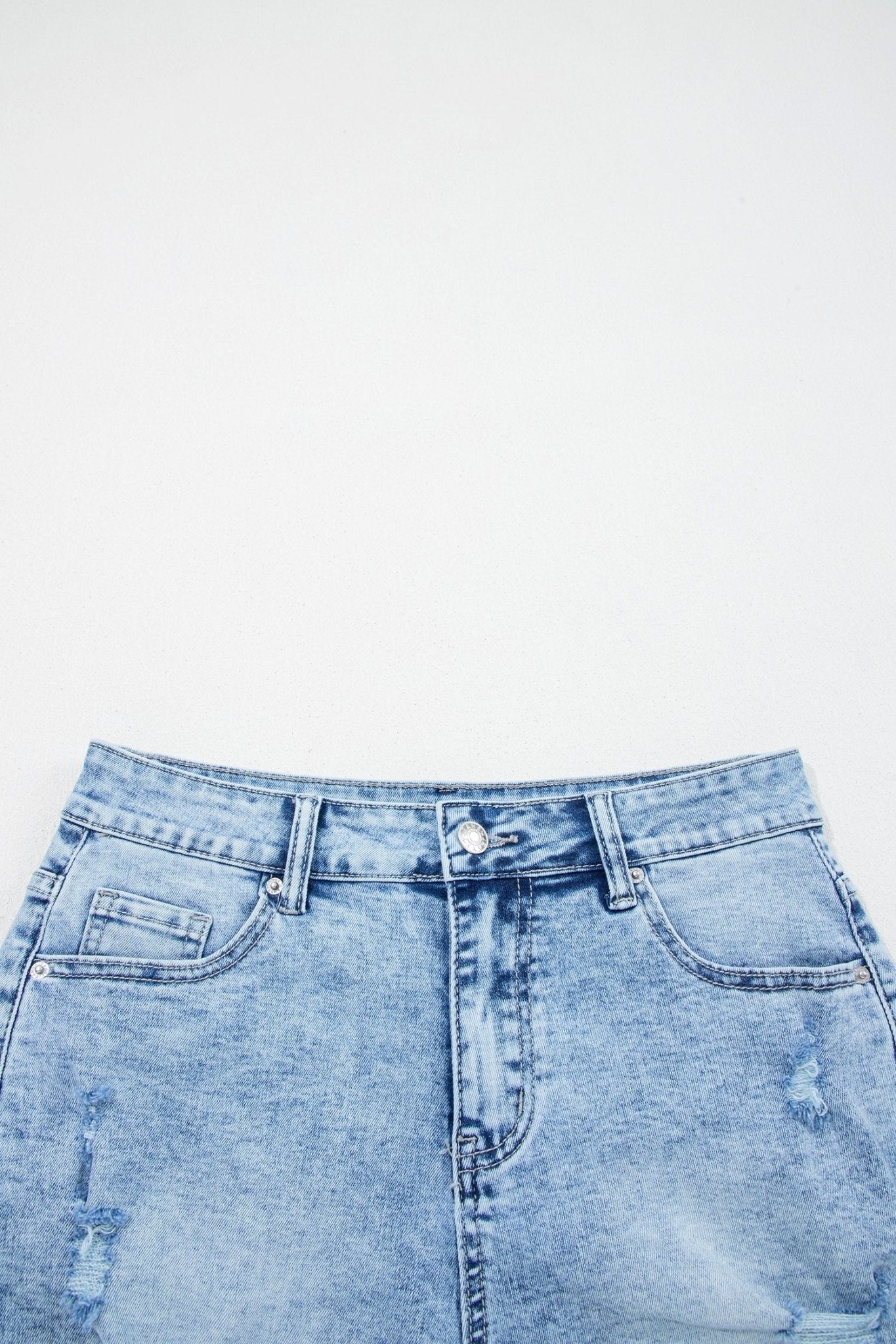 Distressed Denim Acid Wash High Waist Shorts - Rooted & Reckless Co.
