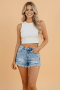 Distressed Denim Acid Wash High Waist Shorts - Rooted & Reckless Co.