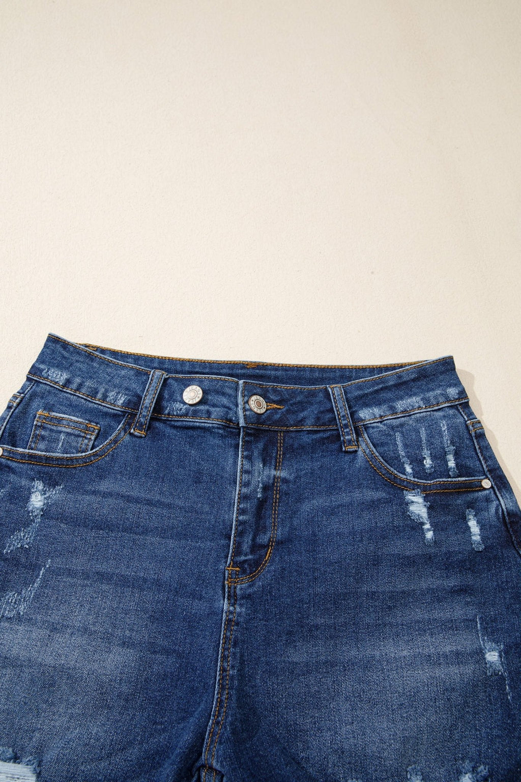 Distressed Denim Asymmetric Raw Hem Shorts - Rooted & Reckless Co.