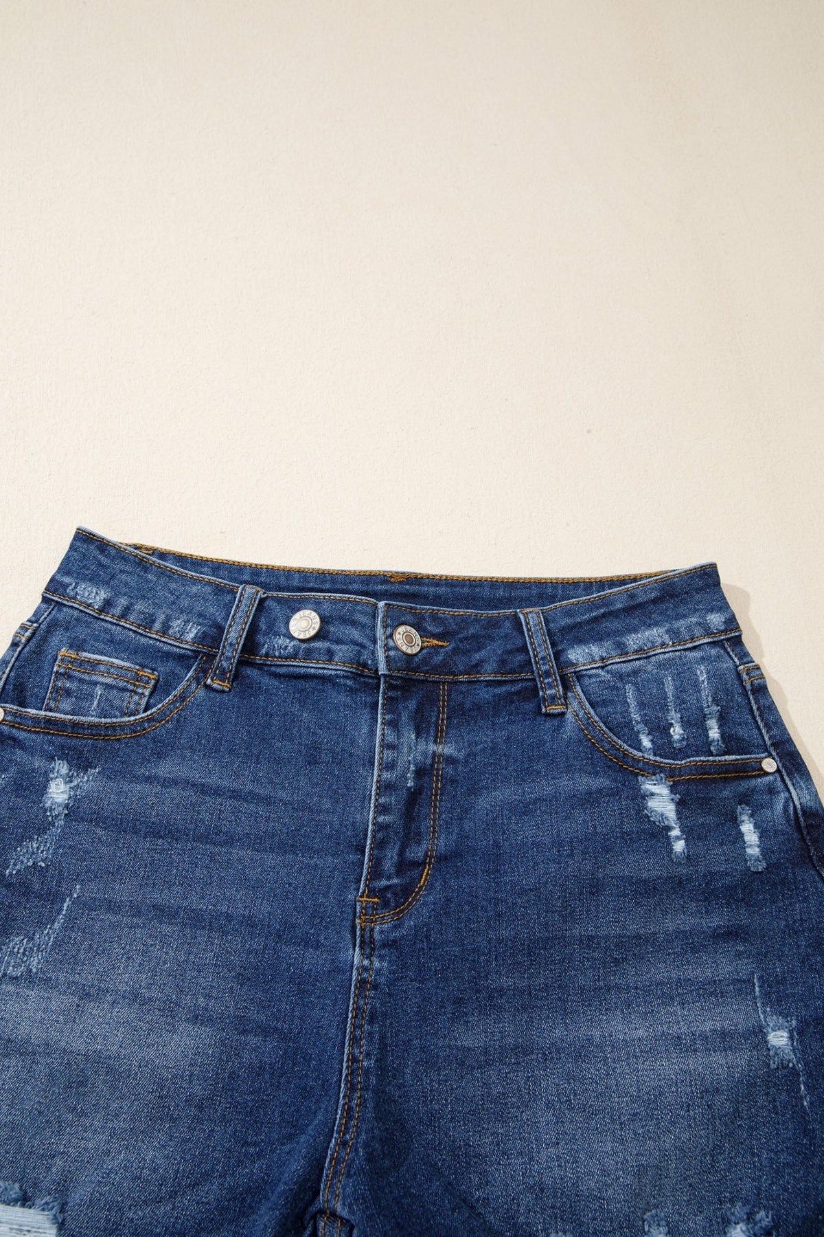 Distressed Denim Asymmetric Raw Hem Shorts - Rooted & Reckless Co.