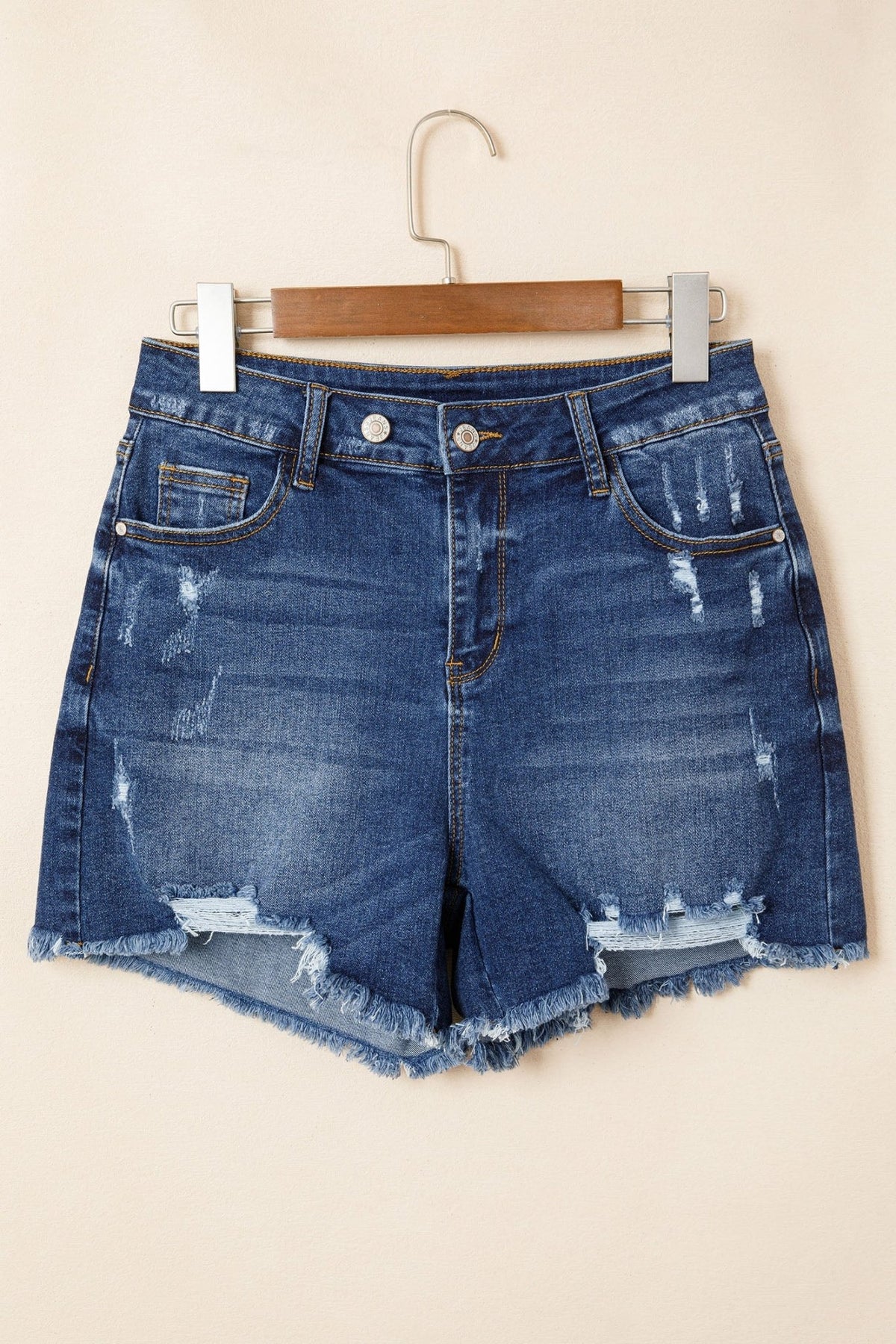 Distressed Denim Asymmetric Raw Hem Shorts - Rooted & Reckless Co.