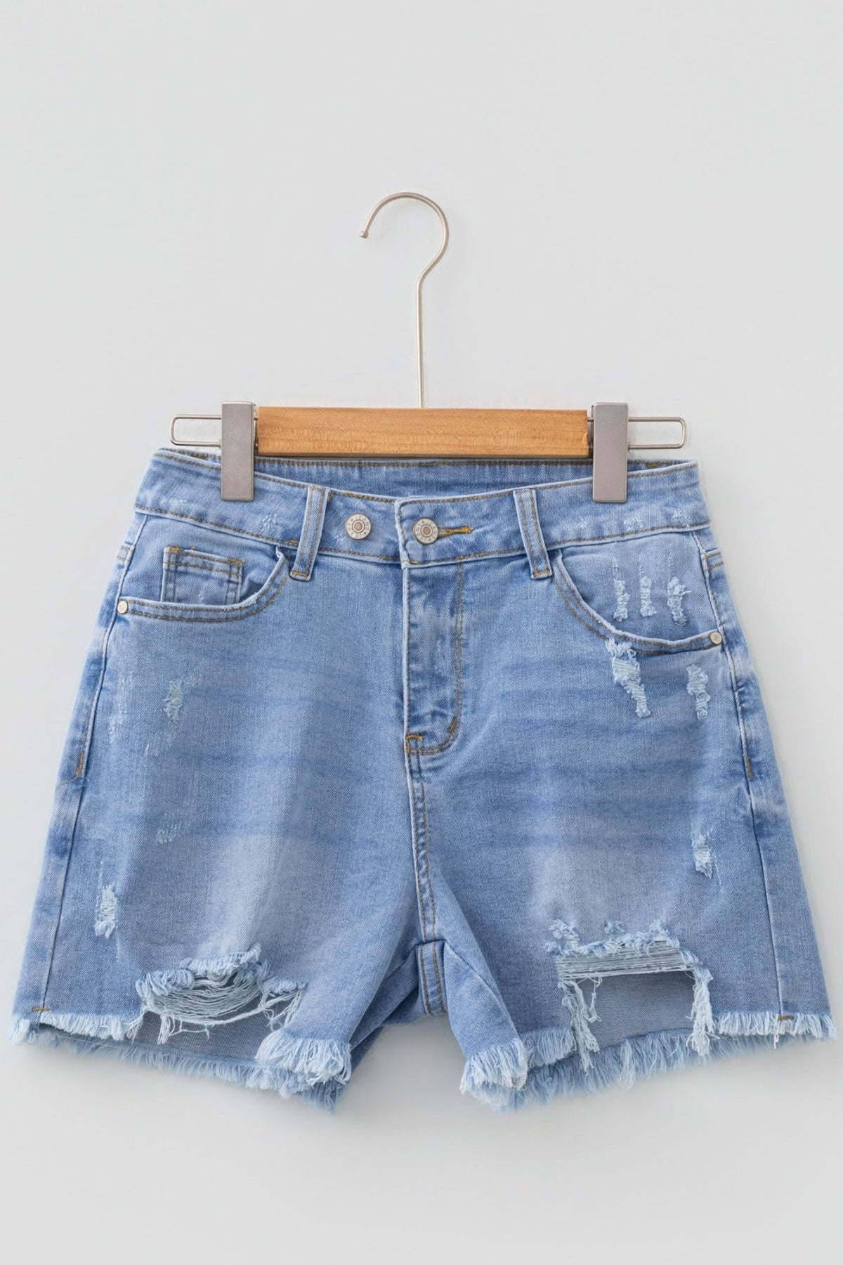 Distressed Denim Asymmetric Raw Hem Shorts - Rooted & Reckless Co.
