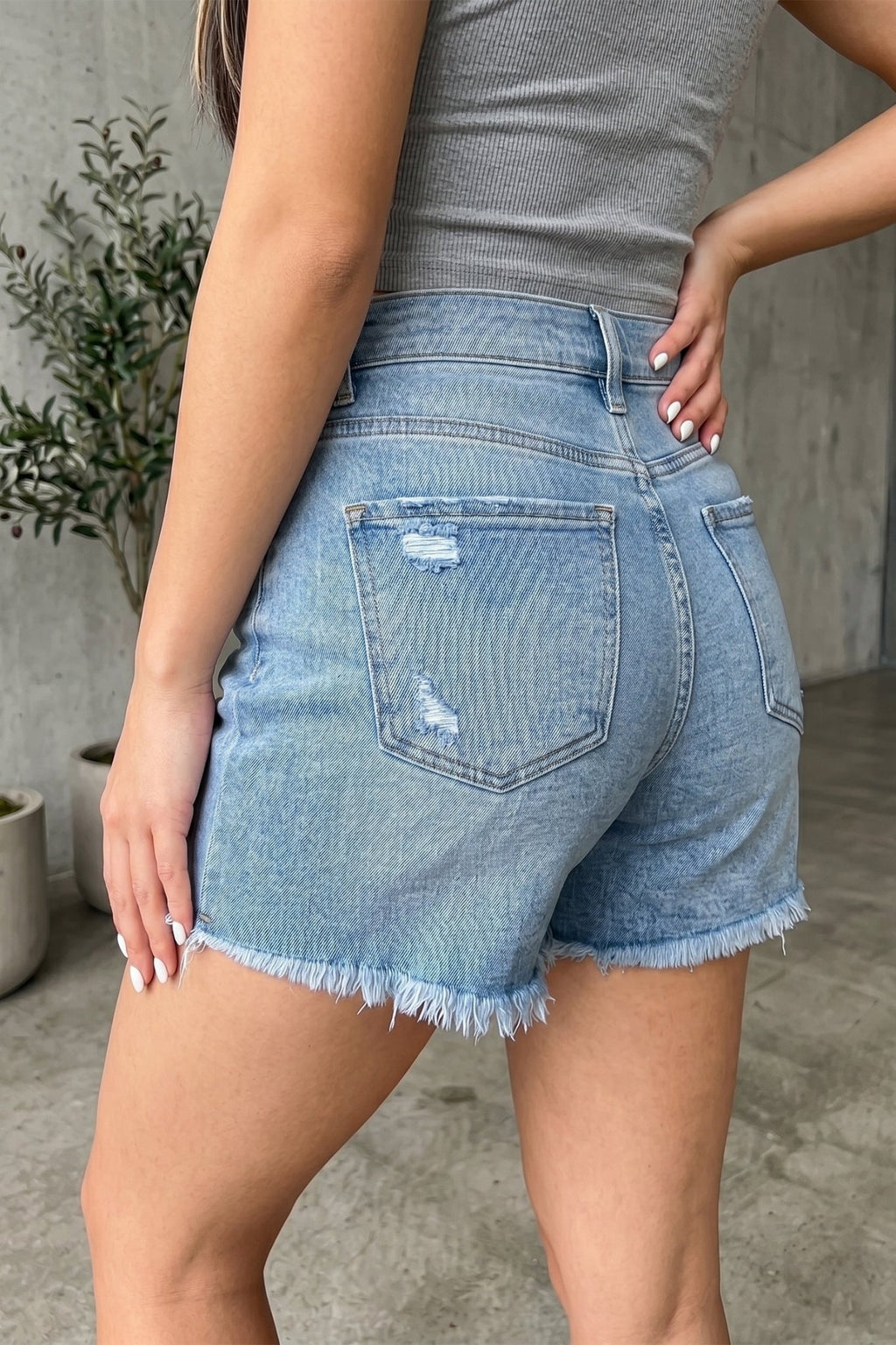 Distressed Denim Asymmetric Raw Hem Shorts - Rooted & Reckless Co.