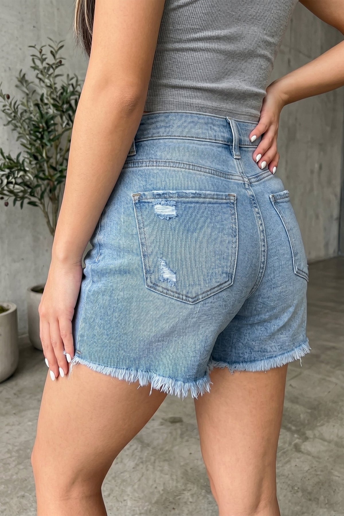 Distressed Denim Asymmetric Raw Hem Shorts - Rooted & Reckless Co.