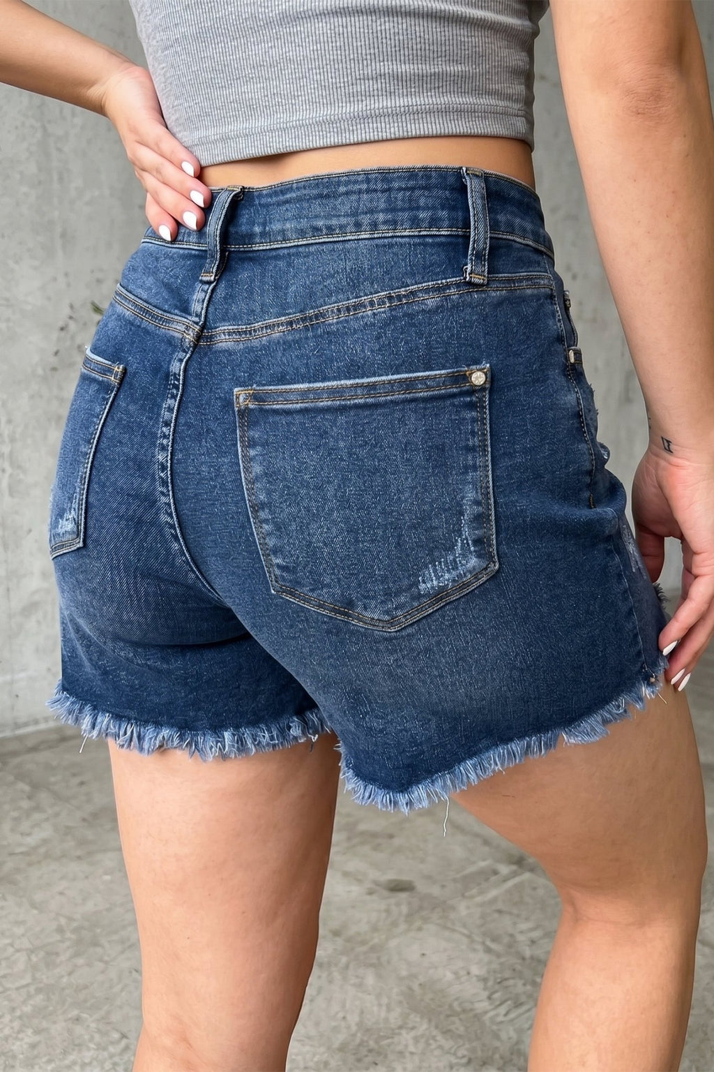 Distressed Denim Asymmetric Raw Hem Shorts - Rooted & Reckless Co.