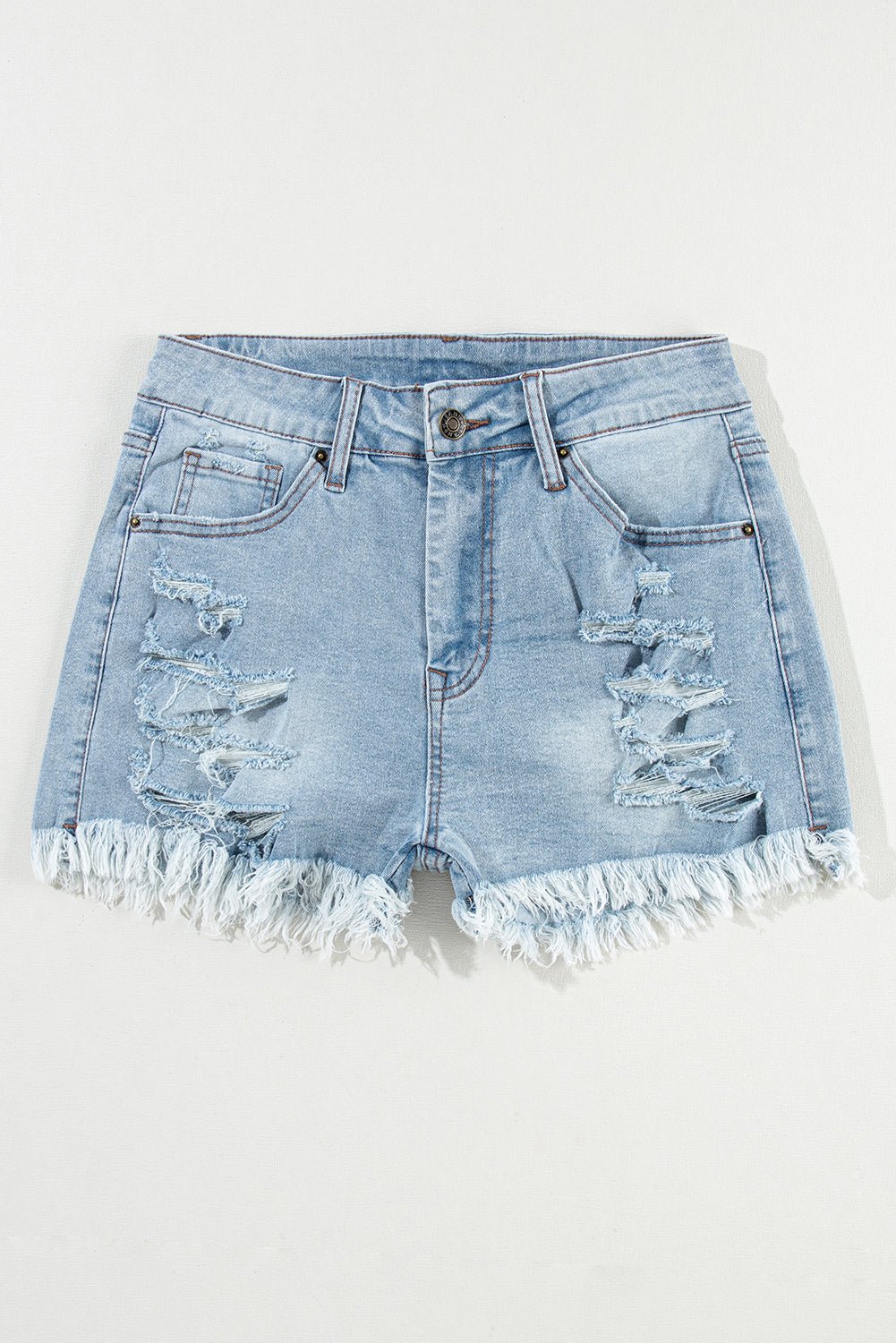 Distressed Denim Raw Hem High Waist Shorts - Rooted & Reckless Co.