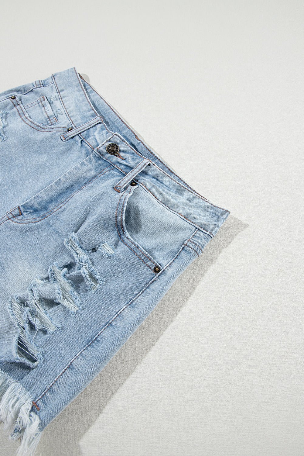 Distressed Denim Raw Hem High Waist Shorts - Rooted & Reckless Co.