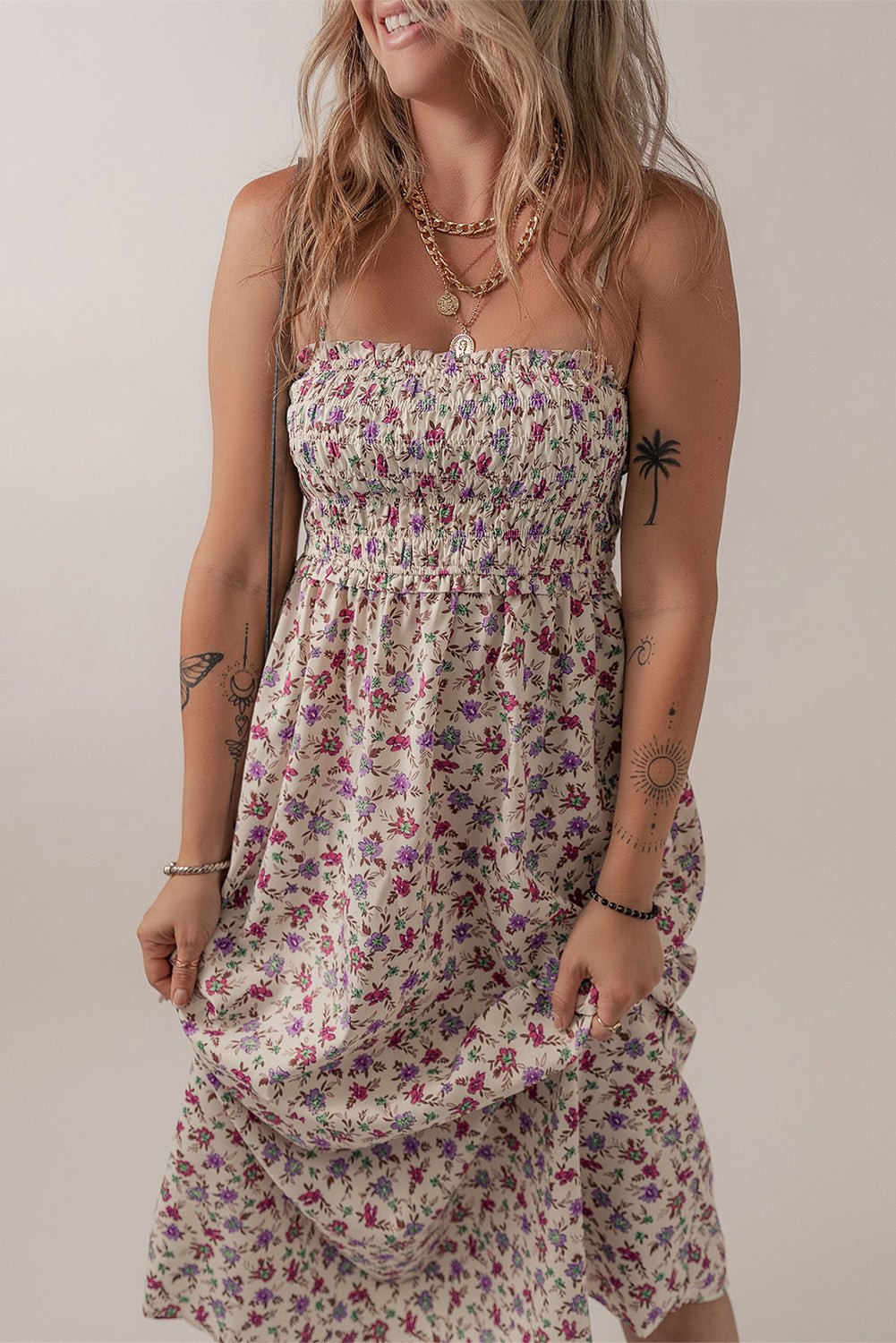 Ditsy Floral Smocked Sleeveless Maxi Dress - Rooted & Reckless Co.