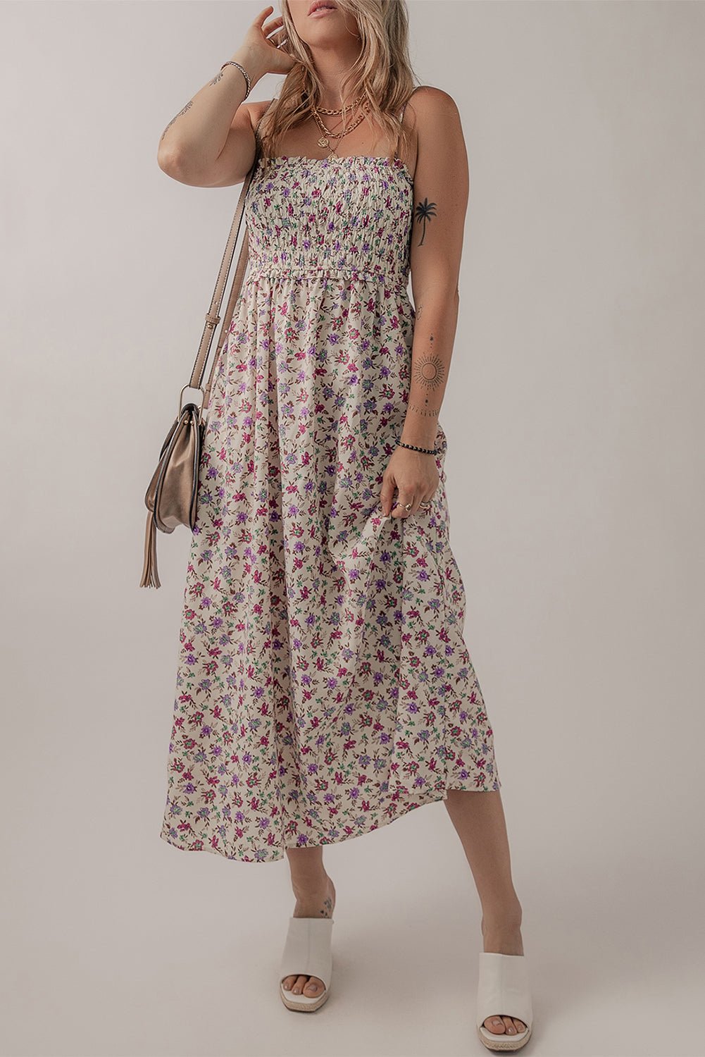Ditsy Floral Smocked Sleeveless Maxi Dress - Rooted & Reckless Co.