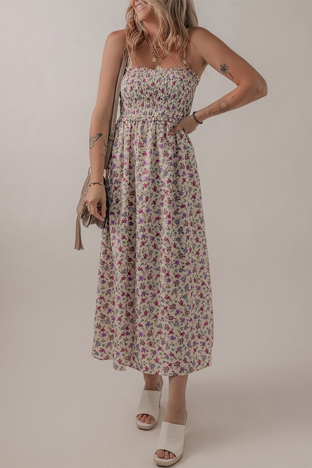Ditsy Floral Smocked Sleeveless Maxi Dress - Rooted & Reckless Co.