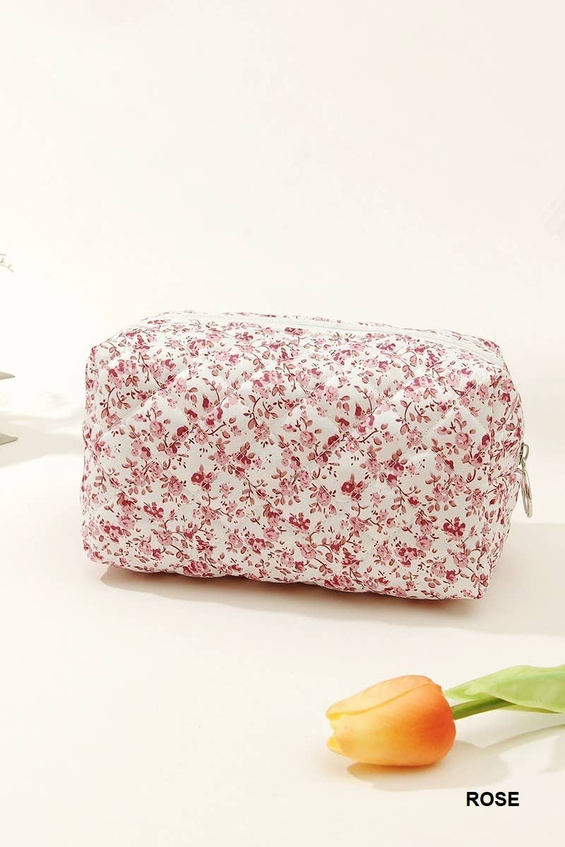 Ditsy Quilted Floral Cosmetic Pouch Bag - Rooted & Reckless Co.