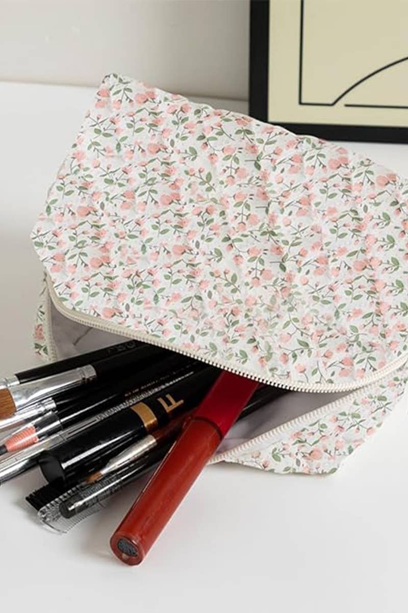 Ditsy Quilted Floral Cosmetic Pouch Bag - Rooted & Reckless Co.