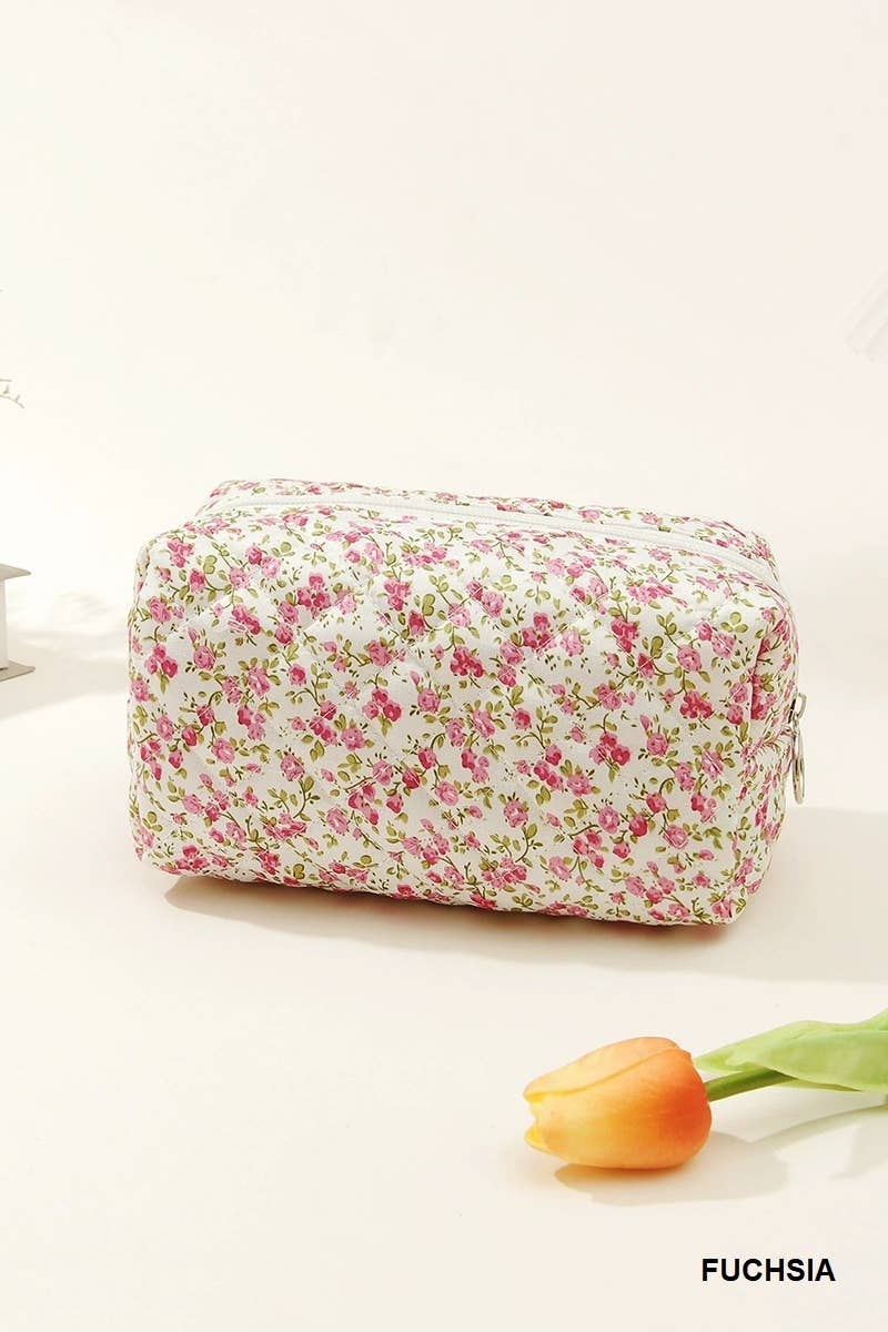 Ditsy Quilted Floral Cosmetic Pouch Bag - Rooted & Reckless Co.