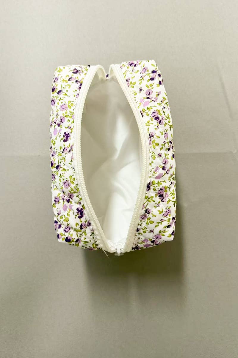 Ditsy Quilted Floral Cosmetic Pouch Bag - Rooted & Reckless Co.
