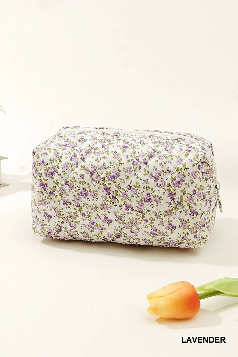 Ditsy Quilted Floral Cosmetic Pouch Bag - Rooted & Reckless Co.