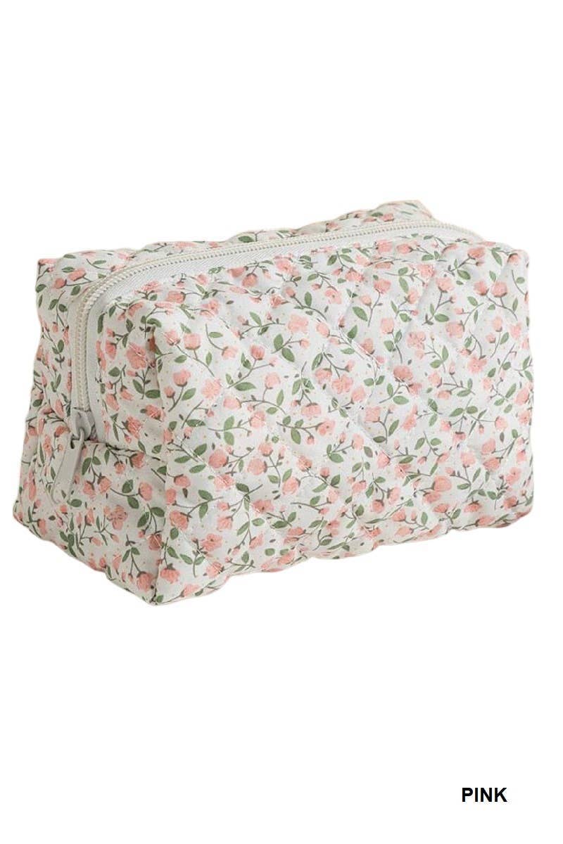 Ditsy Quilted Floral Cosmetic Pouch Bag - Rooted & Reckless Co.