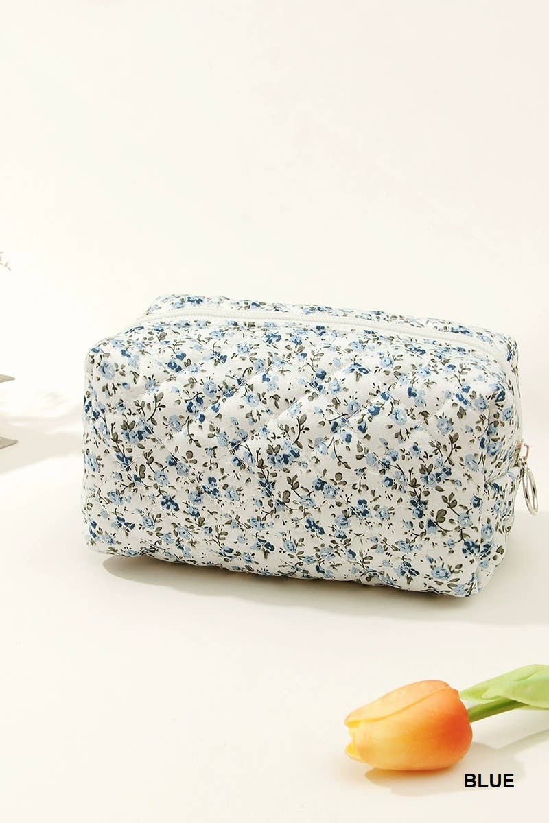 Ditsy Quilted Floral Cosmetic Pouch Bag - Rooted & Reckless Co.