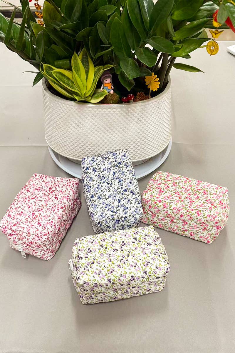 Ditsy Quilted Floral Cosmetic Pouch Bag - Rooted & Reckless Co.