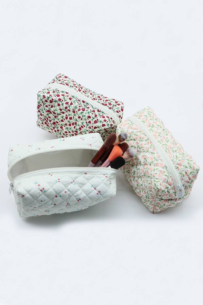 Ditsy Quilted Floral Cosmetic Pouch Bag - Rooted & Reckless Co.