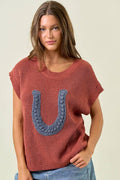 Doe and Rae Western Horseshoe Sweater Vest — Plush Ribbed Knit with Bold Horseshoe Embellishment - Rooted & Reckless Co.