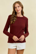 Doe and Rae Western Yoke Ribbed Long-Sleeve Tee — Cinnamon or Acorn Stretch Knit with Exposed Seams - Rooted & Reckless Co.