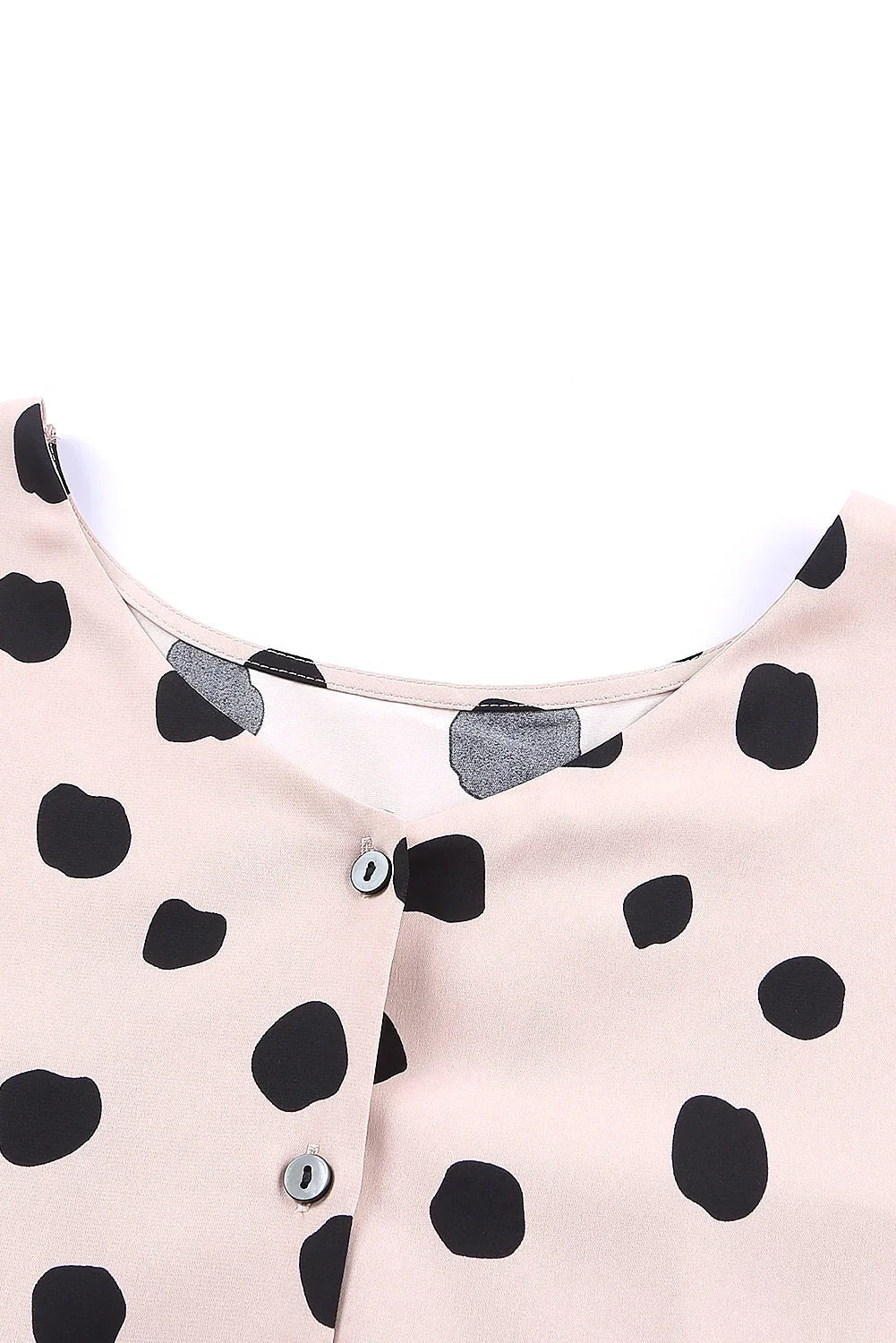 Dotted Buttoned V-Neck Frilled Puff Sleeve Blouse - Rooted & Reckless Co.